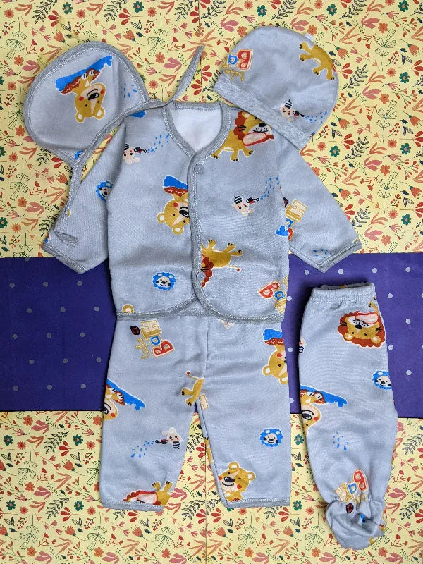 0Mth - 4Mth Grey 5Pcs Fleece Suit For Newborn BG NBGS64