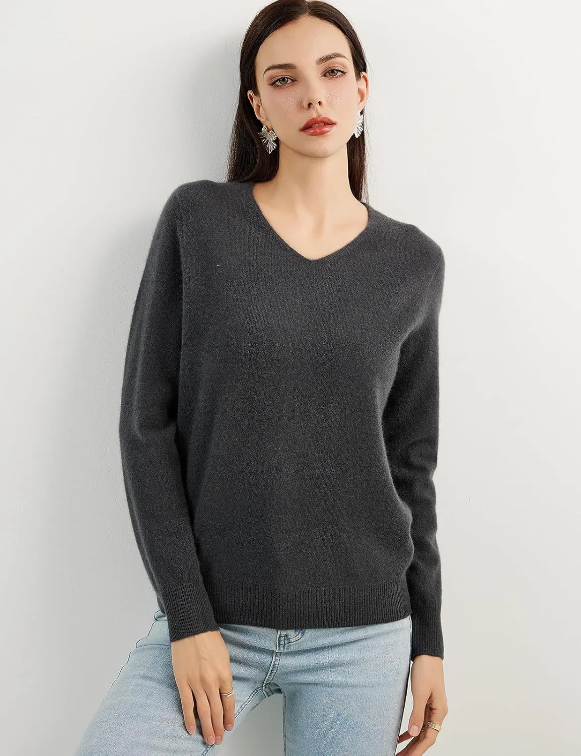 100% Pure Cashmere Women's Sweater V-Neck Long Sleeve 2025 Fall Winter Warm Soft Knit Pullover
