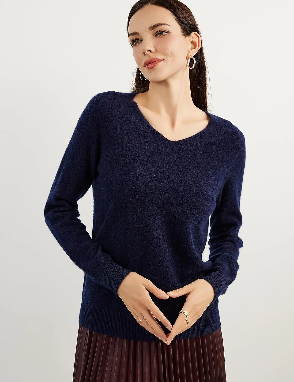 100% Pure Cashmere Women's Sweater V-Neck Long Sleeve 2025 Fall Winter Warm Soft Knit Pullover