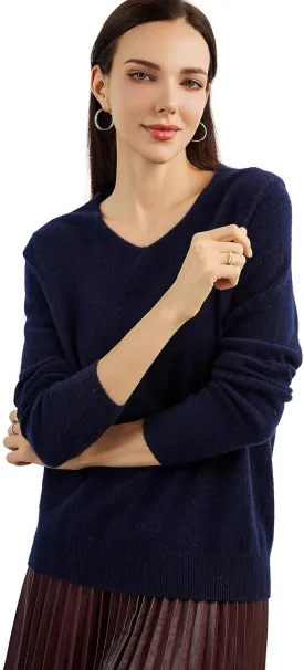 100% Pure Cashmere Women's Sweater V-Neck Long Sleeve 2025 Fall Winter Warm Soft Knit Pullover