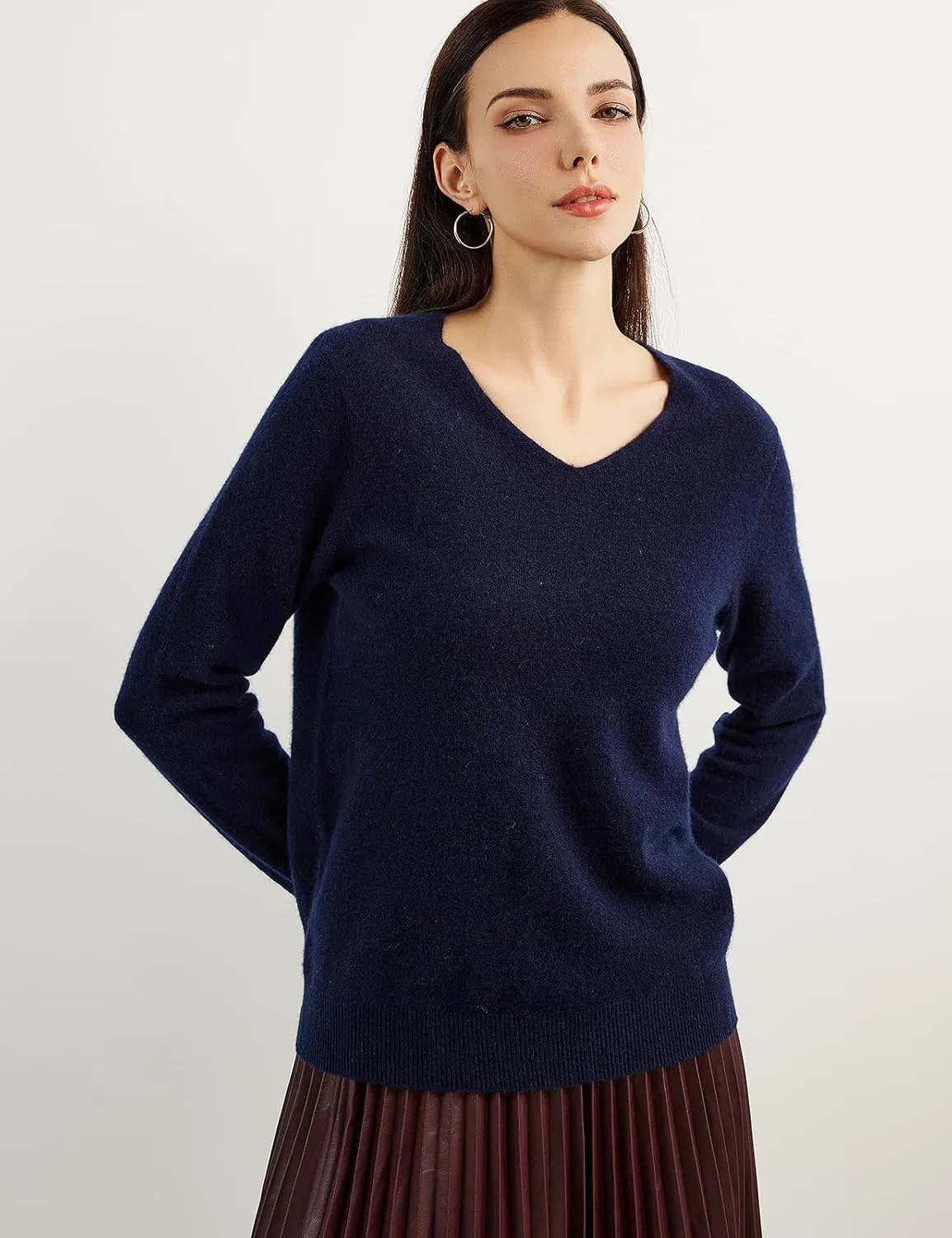 100% Pure Cashmere Women's Sweater V-Neck Long Sleeve 2025 Fall Winter Warm Soft Knit Pullover