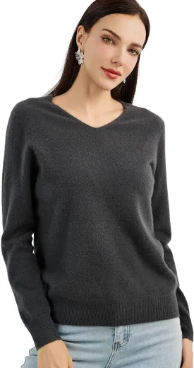 100% Pure Cashmere Women's Sweater V-Neck Long Sleeve 2025 Fall Winter Warm Soft Knit Pullover