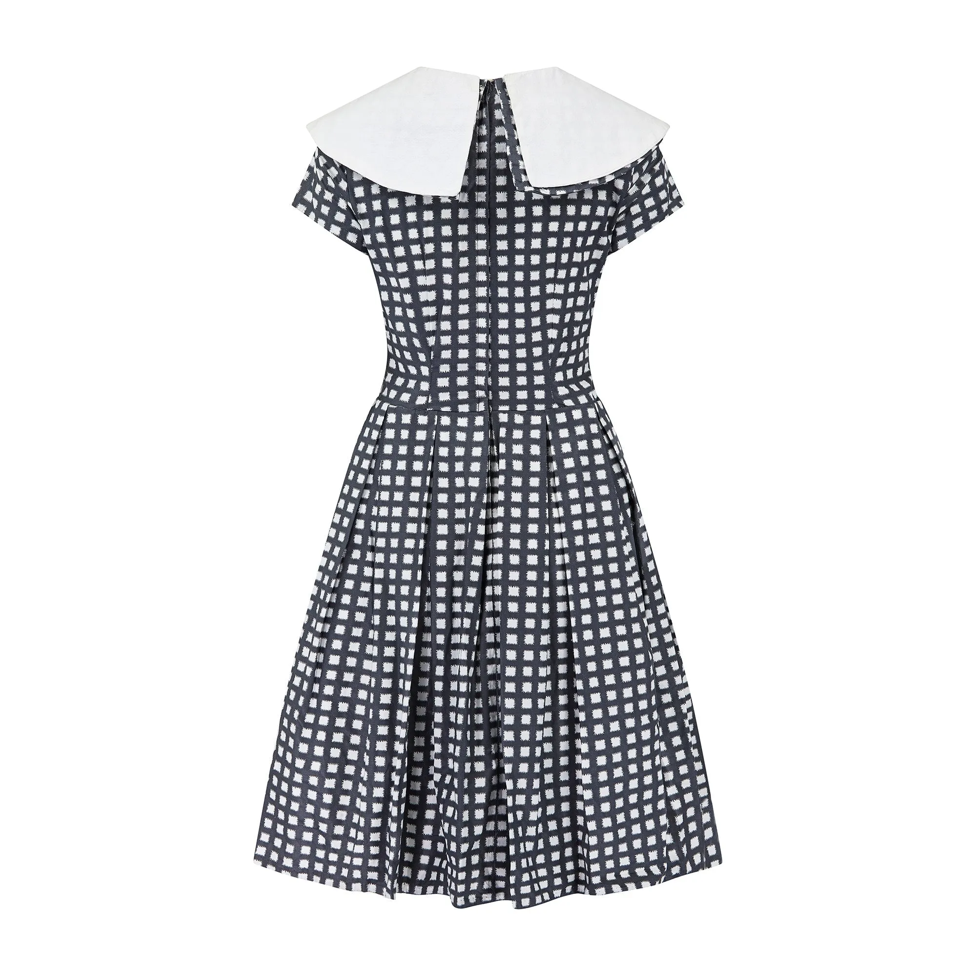 1950s Grey and White Cotton Box Pleat Dress
