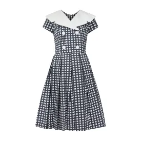 1950s Grey and White Cotton Box Pleat Dress