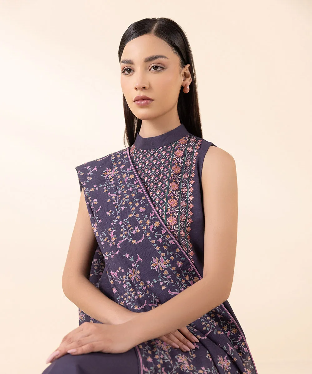 2 Piece - Embroidered Light Khaddar Suit