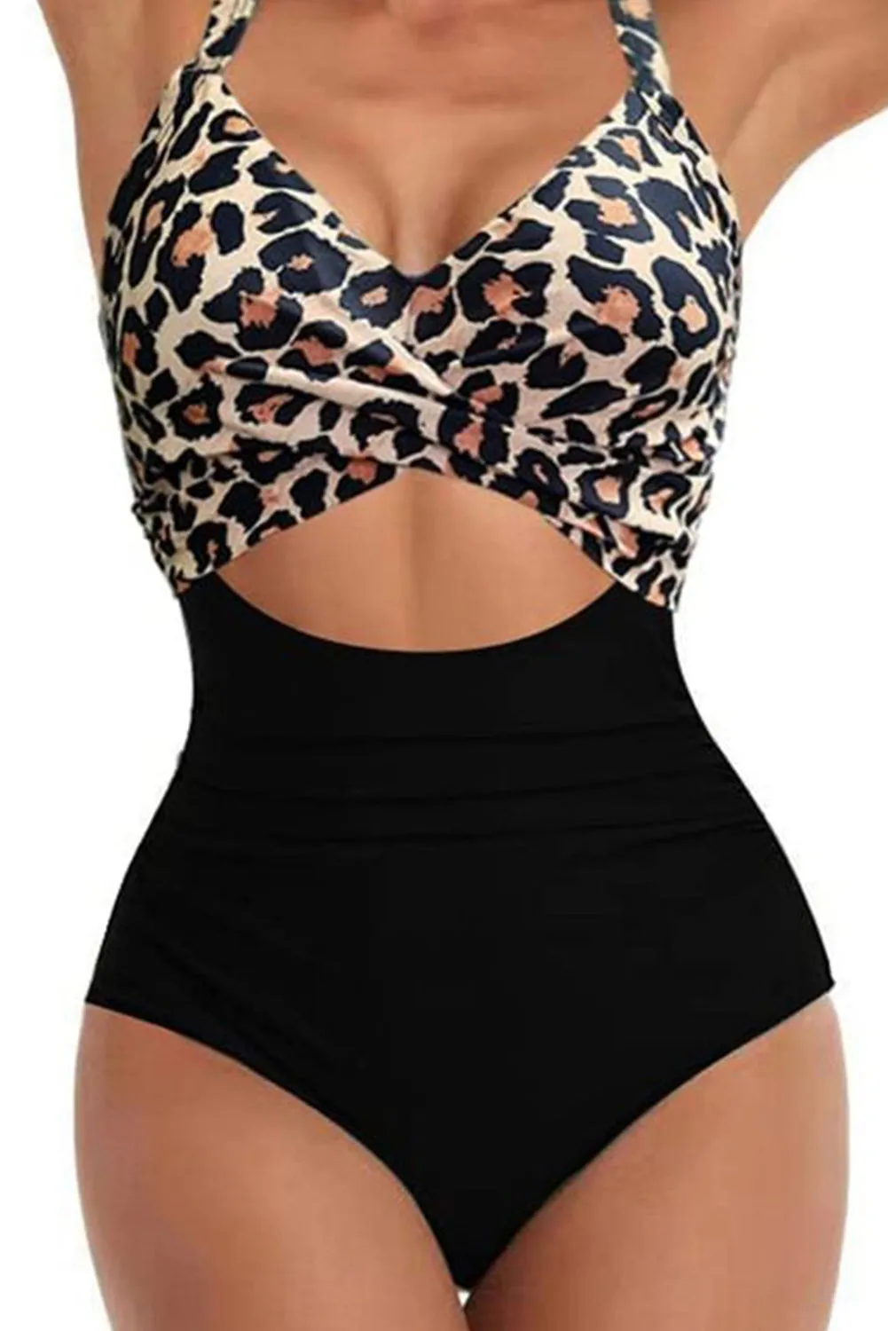 2-tone Crossed Cutout Backless Monokini Swimsuit