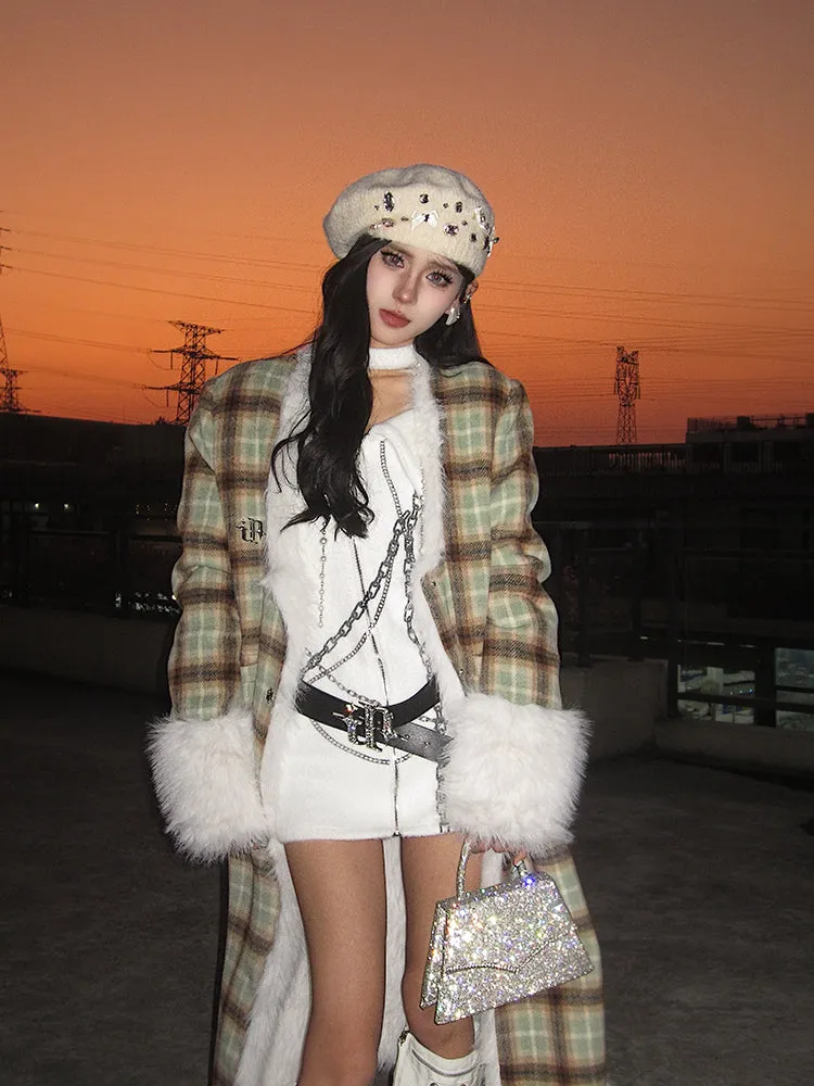 【23s December.】Christmas Green Plaid Reversible Woolen Coat