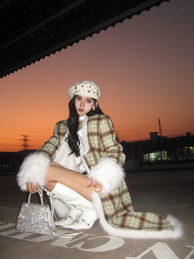 【23s December.】Christmas Green Plaid Reversible Woolen Coat