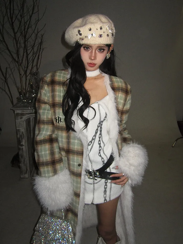 【23s December.】Christmas Green Plaid Reversible Woolen Coat