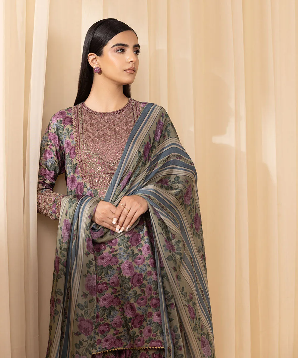 3 Piece -  Embroidered Cotton Viscose Suit