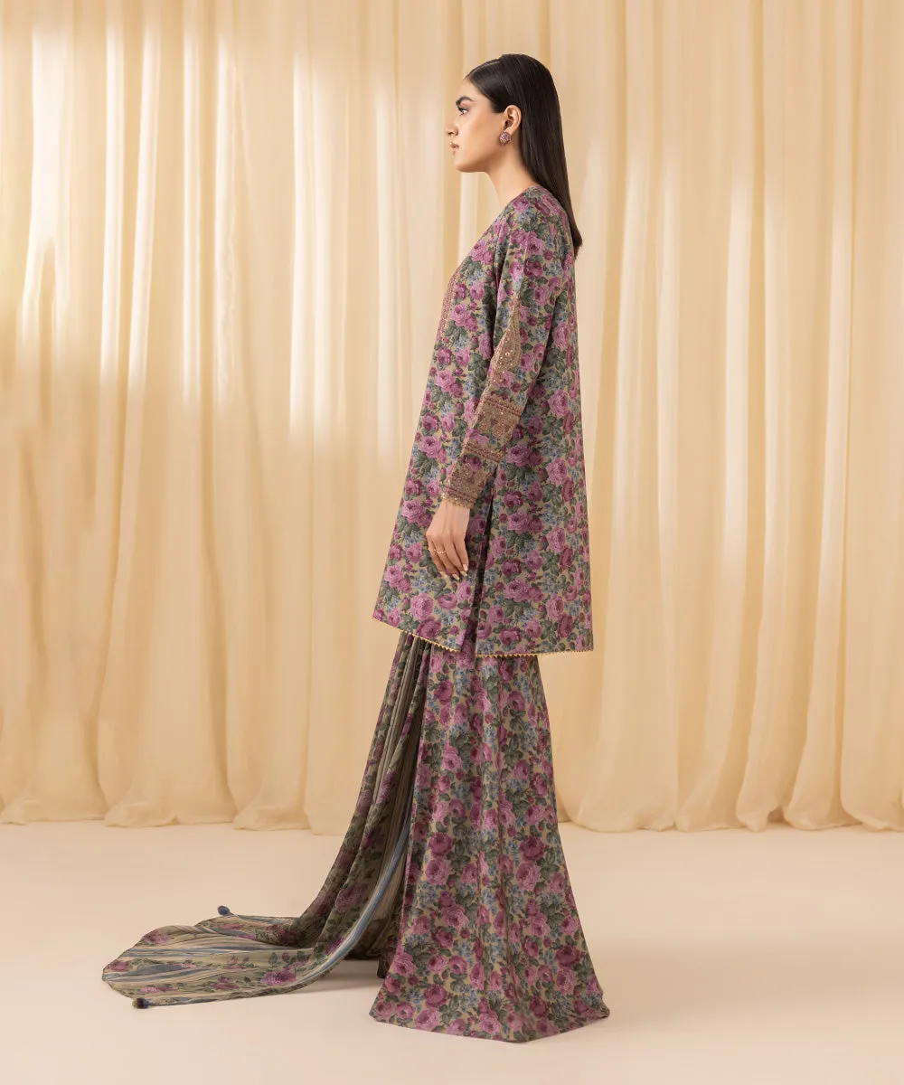 3 Piece -  Embroidered Cotton Viscose Suit