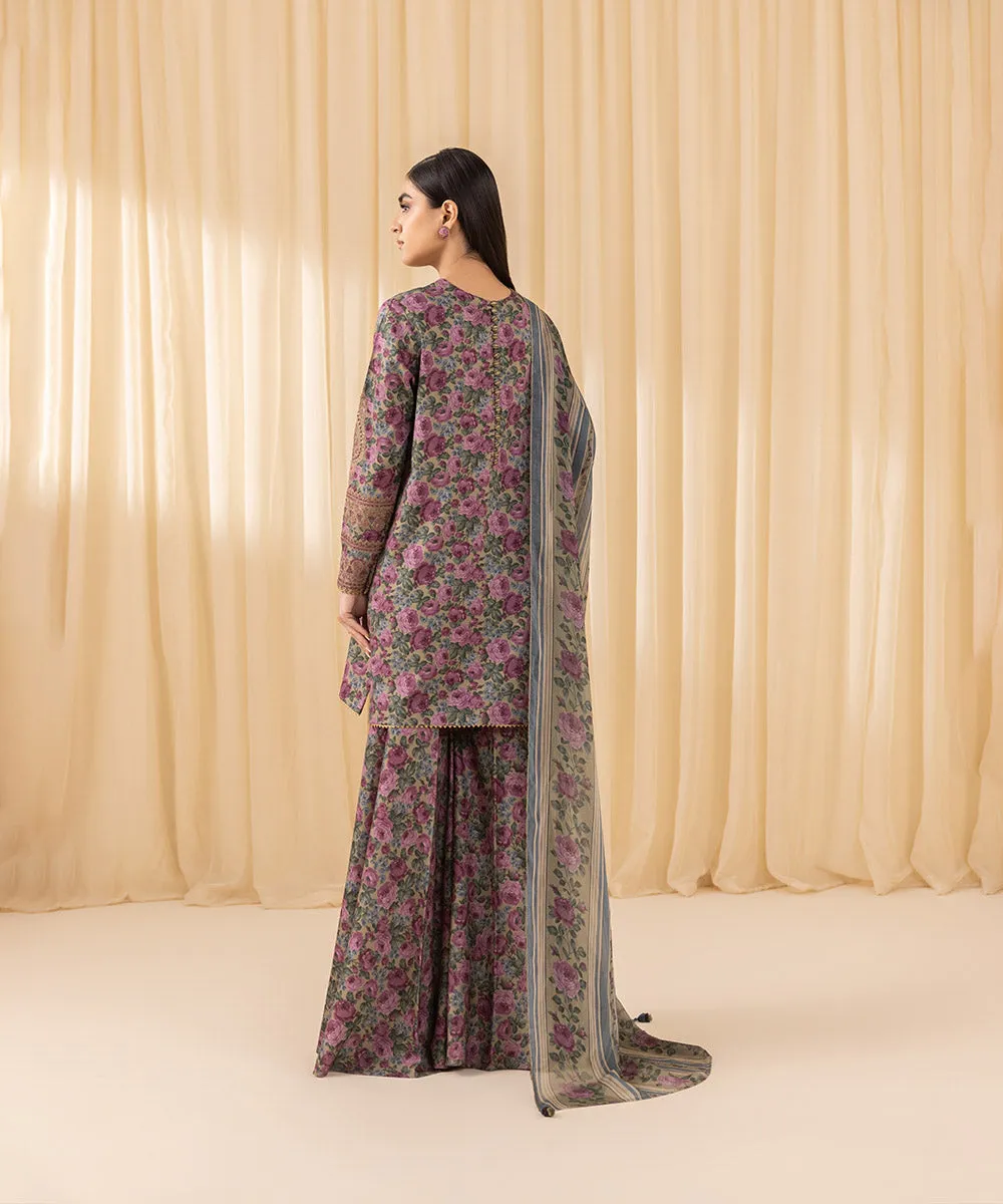 3 Piece -  Embroidered Cotton Viscose Suit