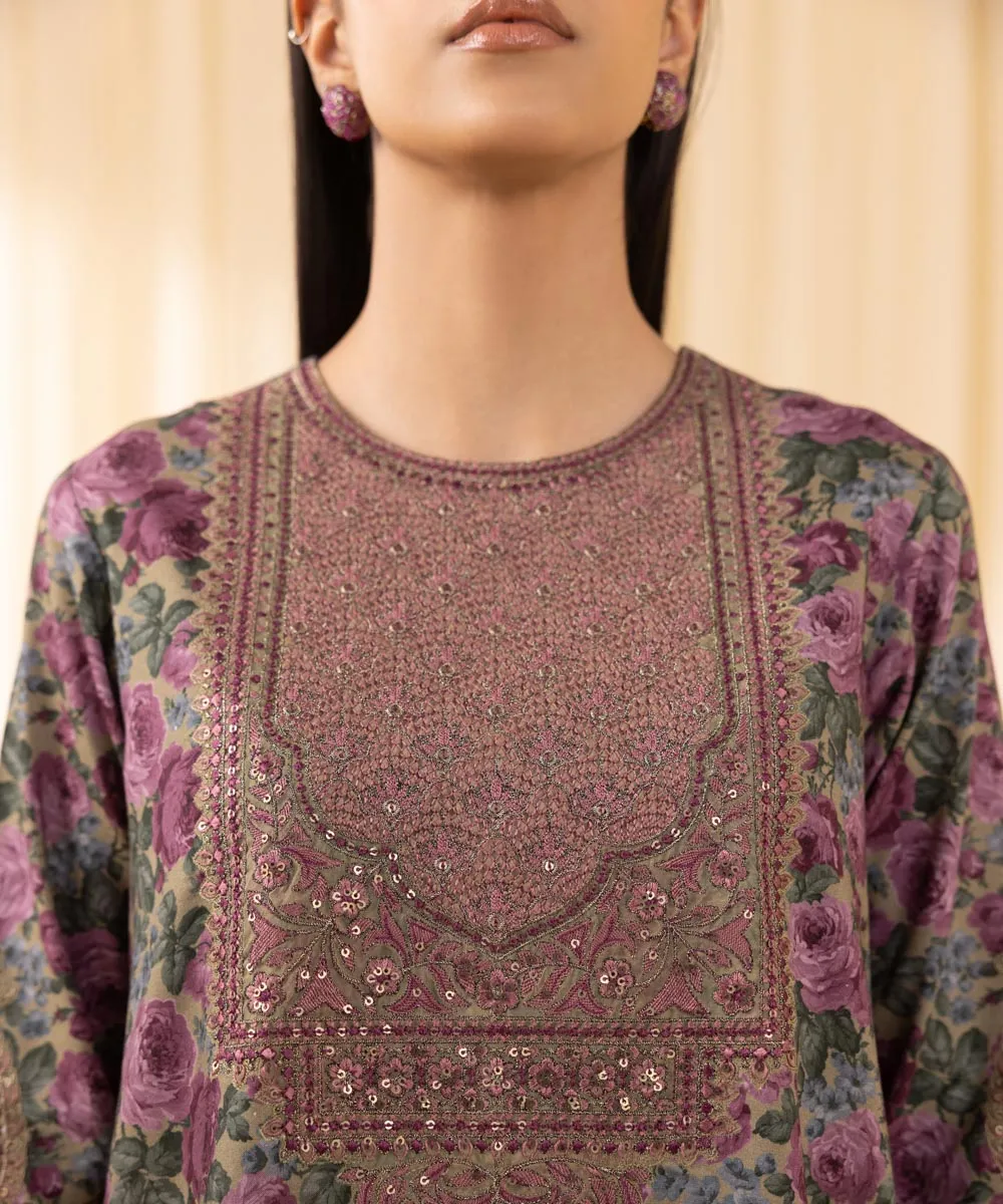 3 Piece -  Embroidered Cotton Viscose Suit