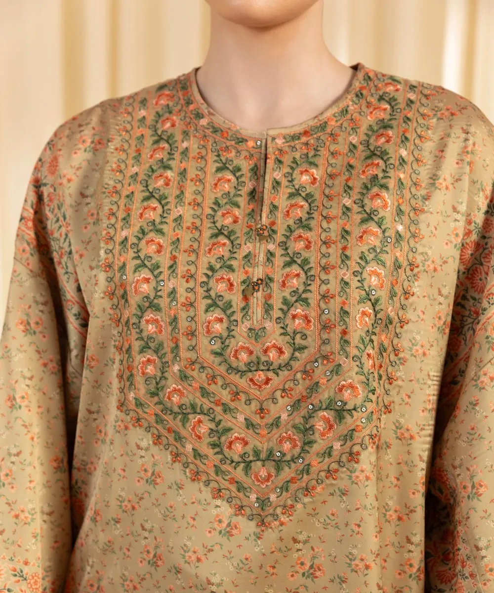 3 Piece -  Embroidered Satin Suit