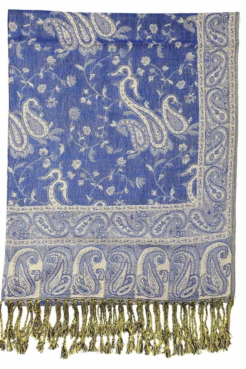Achillea Royal Blue Reversible Paisley Pashmina
