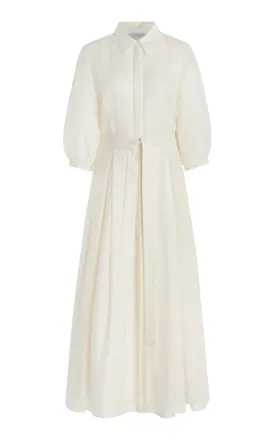 Andy Pleated Shirtdress in Ivory Virgin Wool Cashmere