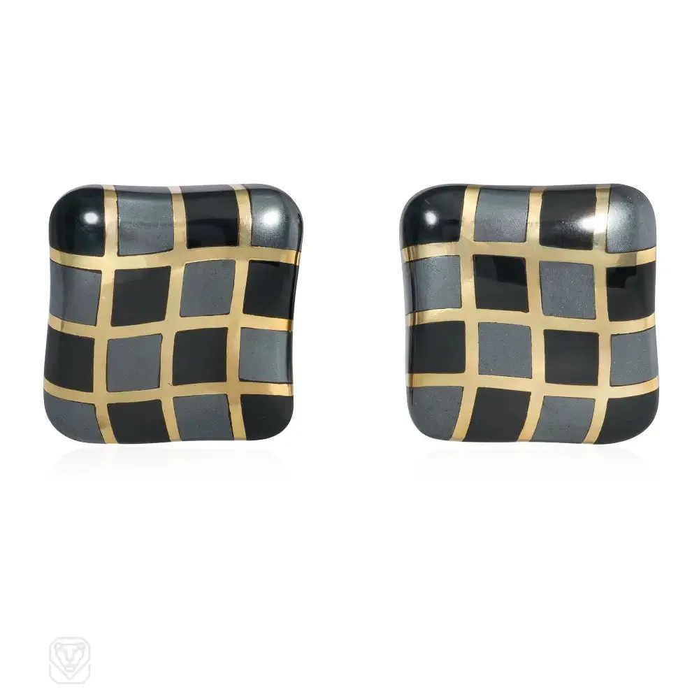 Angela Cummings gold and inlaid black jade and hematite earrings