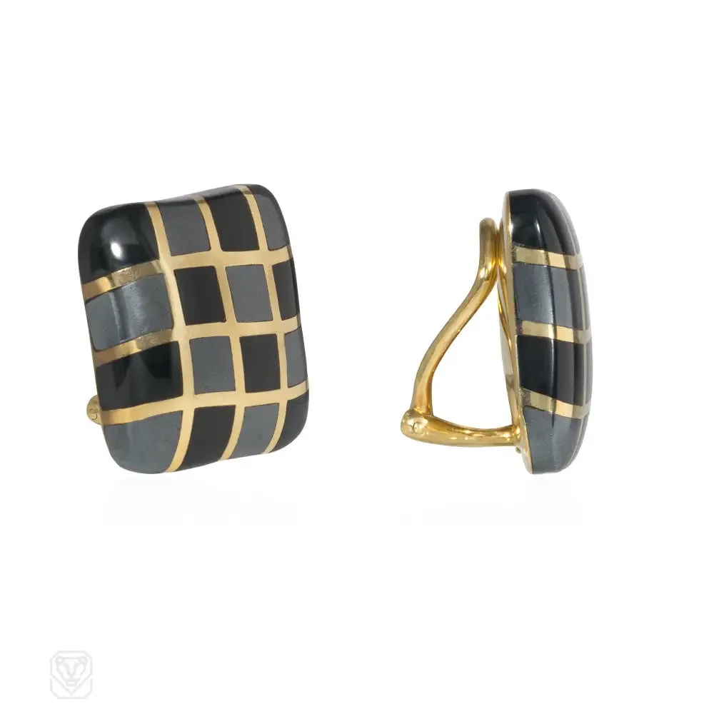 Angela Cummings gold and inlaid black jade and hematite earrings