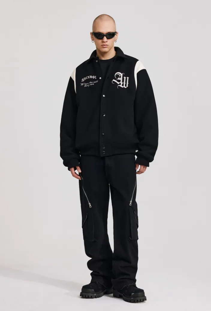 ANTIDOTE Gothic Flower Embroidered Baseball Jacket
