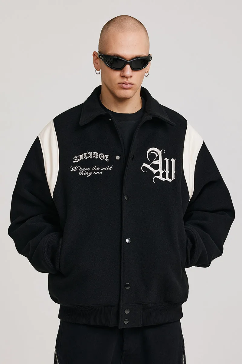 ANTIDOTE Gothic Flower Embroidered Baseball Jacket