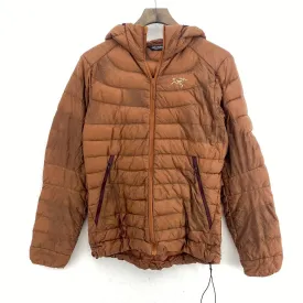 Arcteryx Logo Vintage Brown Puffer Full Zip Down Jacket Size S Women's Hooded