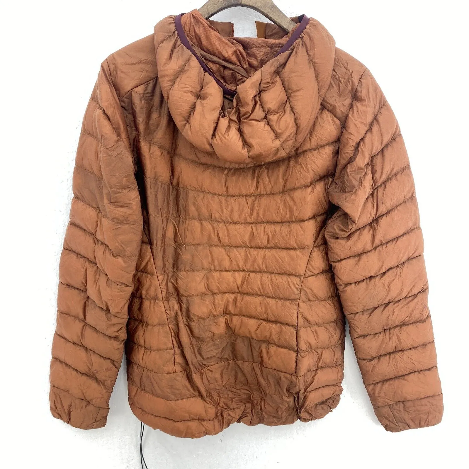 Arcteryx Logo Vintage Brown Puffer Full Zip Down Jacket Size S Women's Hooded