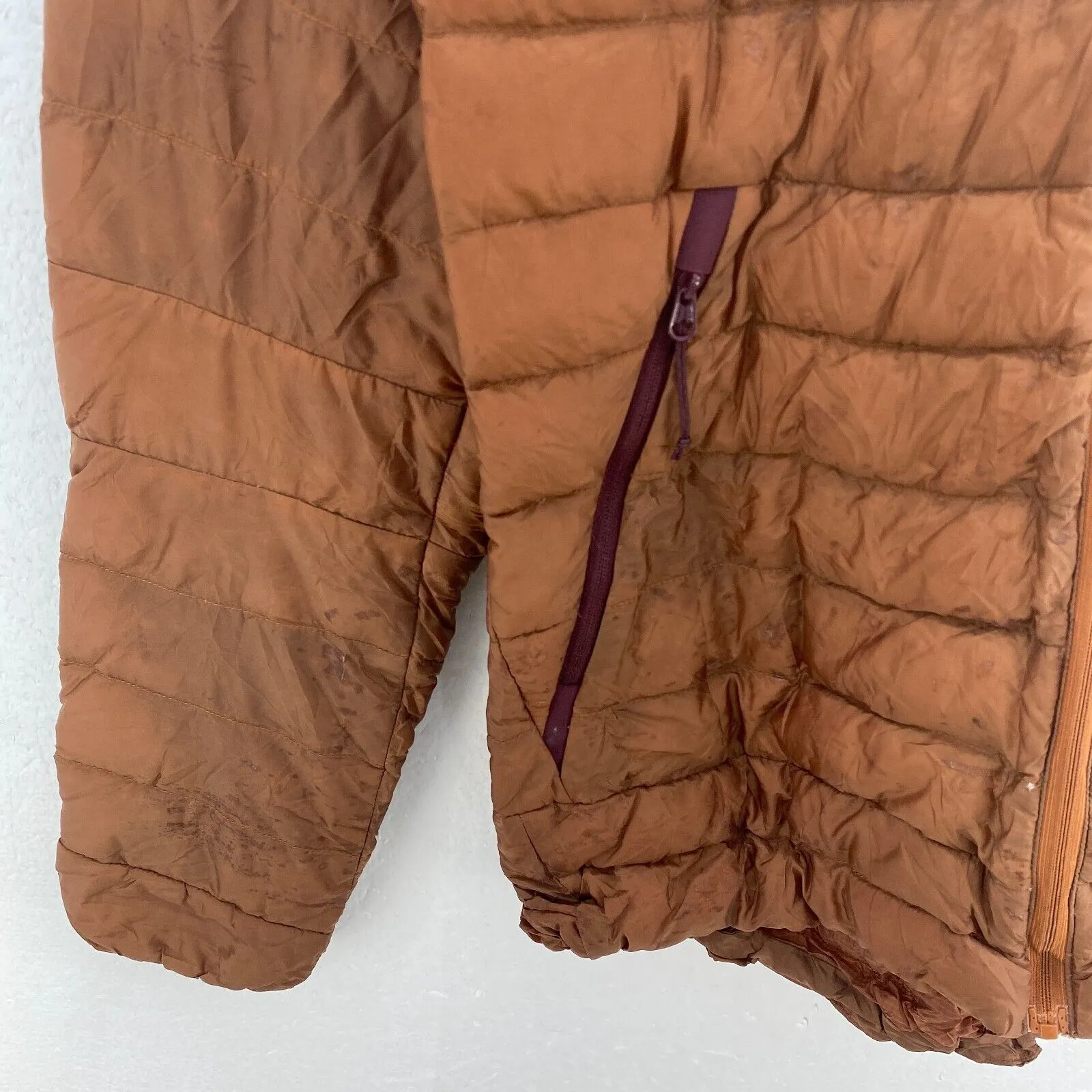 Arcteryx Logo Vintage Brown Puffer Full Zip Down Jacket Size S Women's Hooded