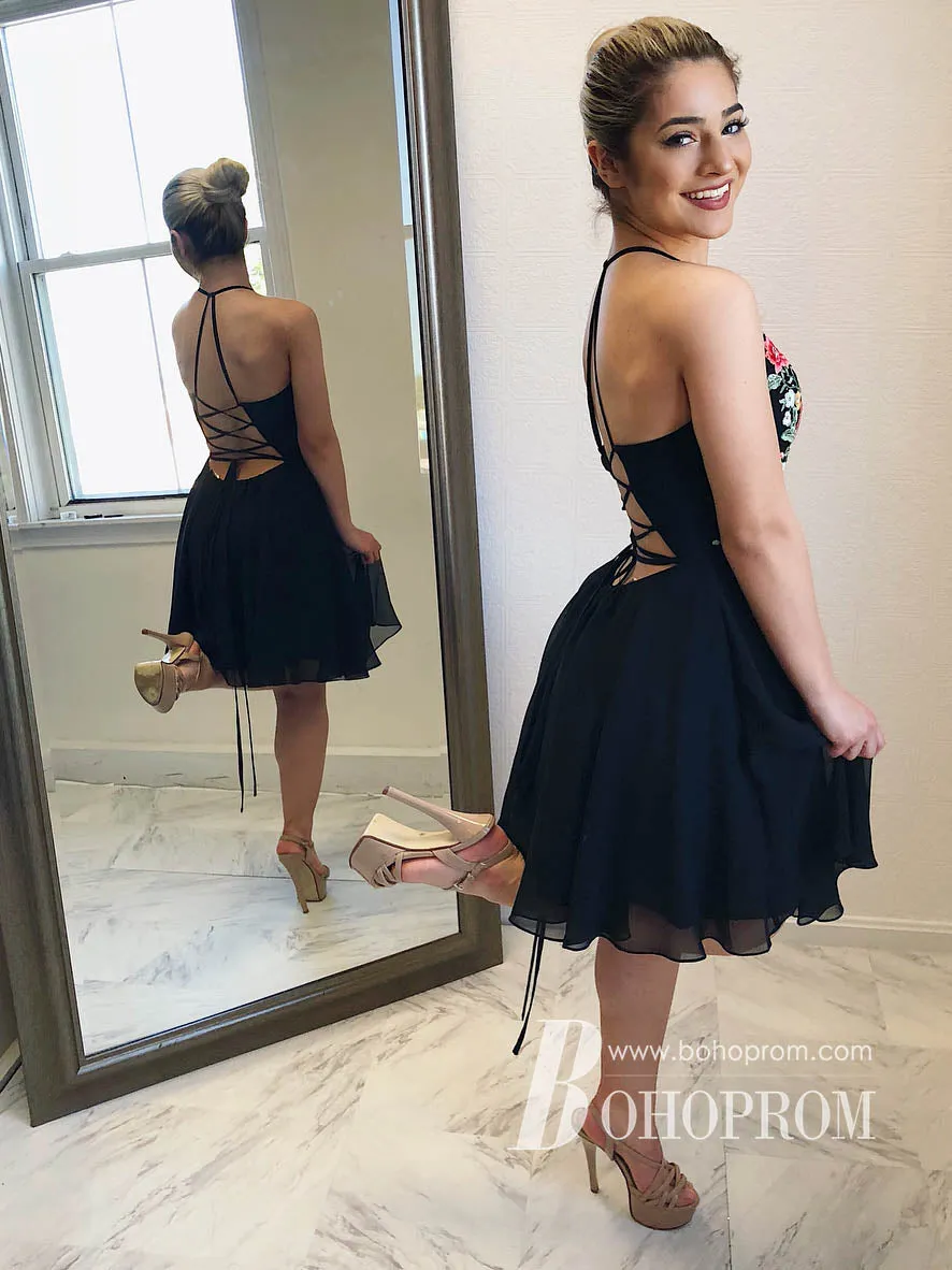 Attractive Chiffon Halter Neckline Short A-line Homecoming Dresses HD137