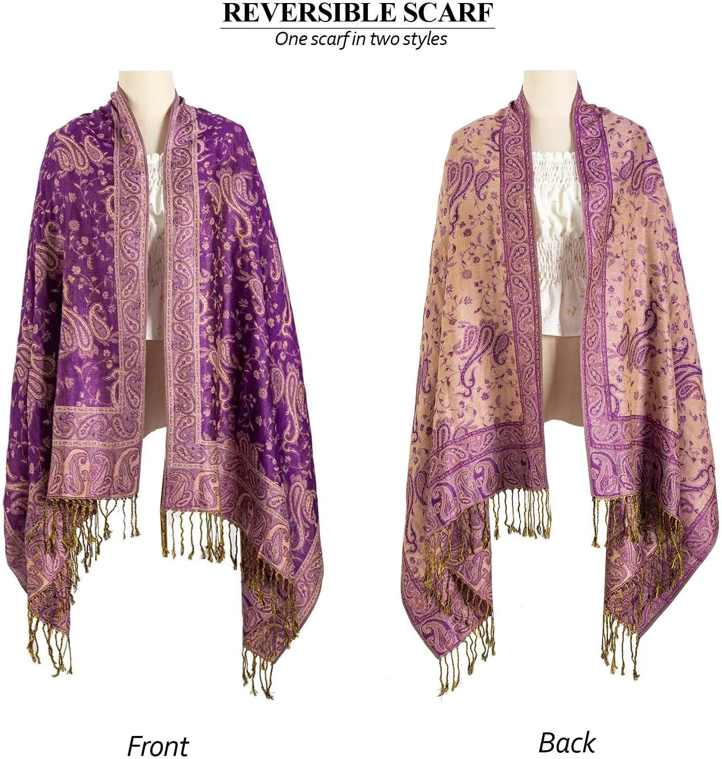 AUSEKALY Pashmina Feel Shawls Wraps for Women Rave Scarf Soft Silky Reversible Men Scarves