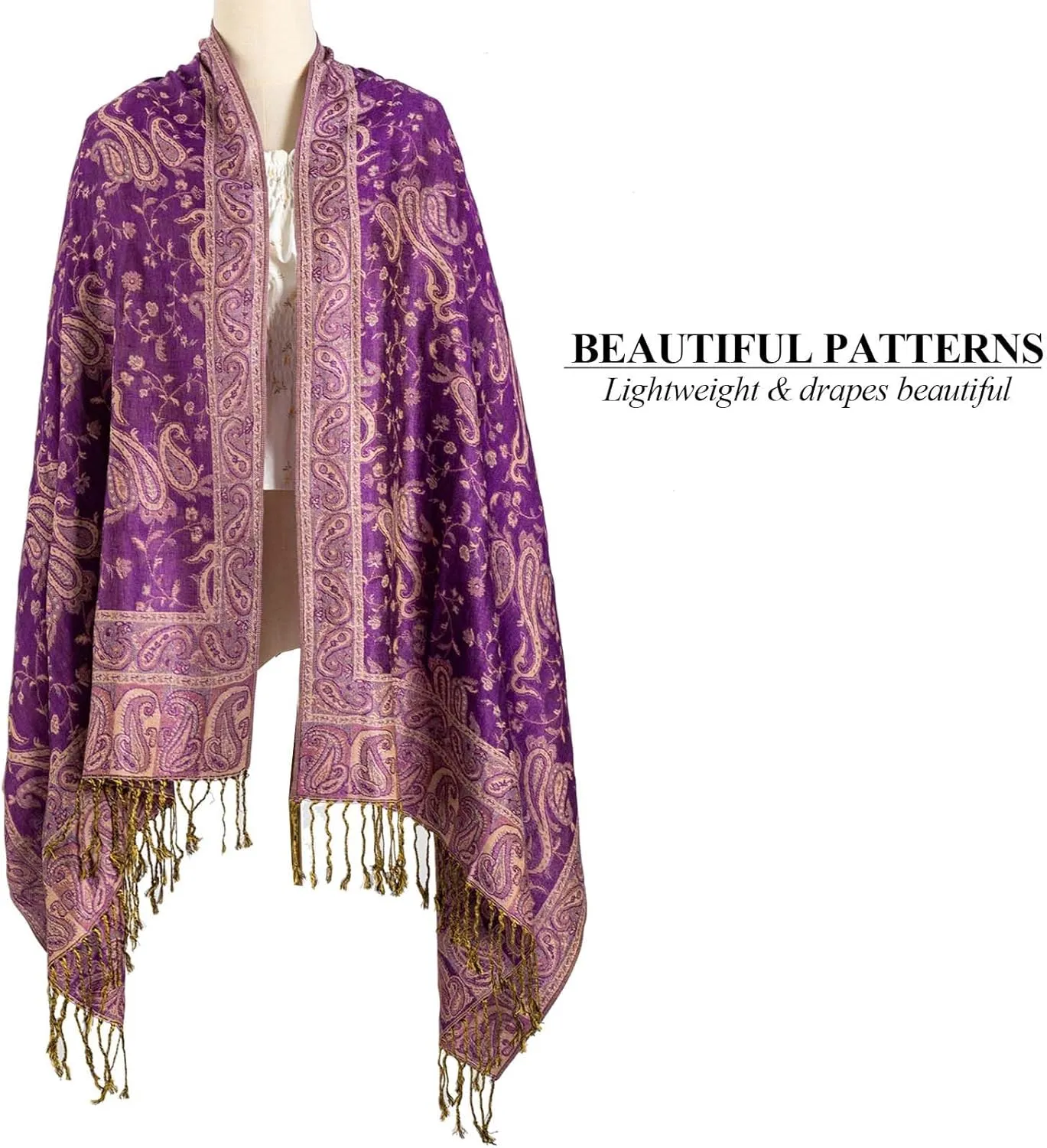 AUSEKALY Pashmina Feel Shawls Wraps for Women Rave Scarf Soft Silky Reversible Men Scarves
