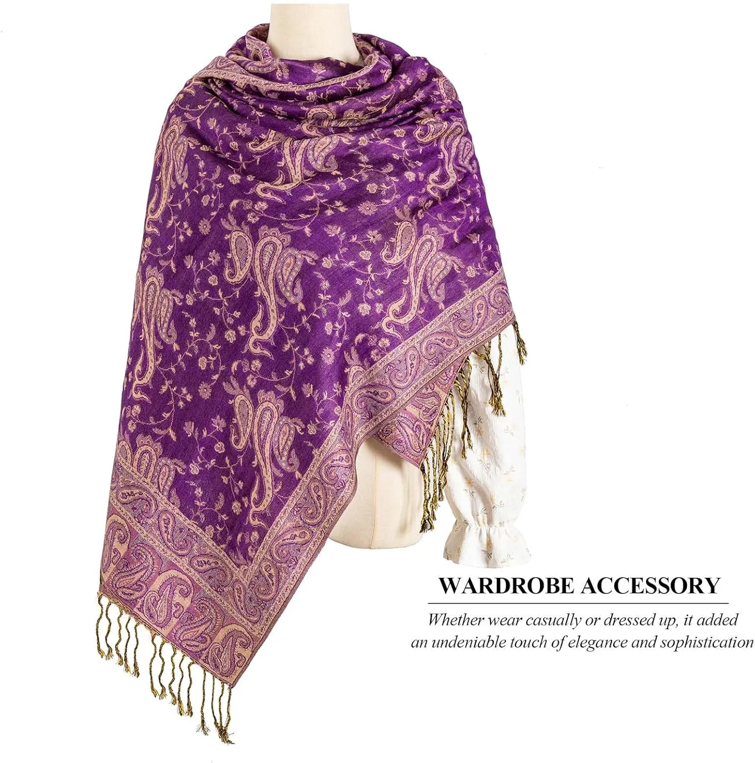 AUSEKALY Pashmina Feel Shawls Wraps for Women Rave Scarf Soft Silky Reversible Men Scarves