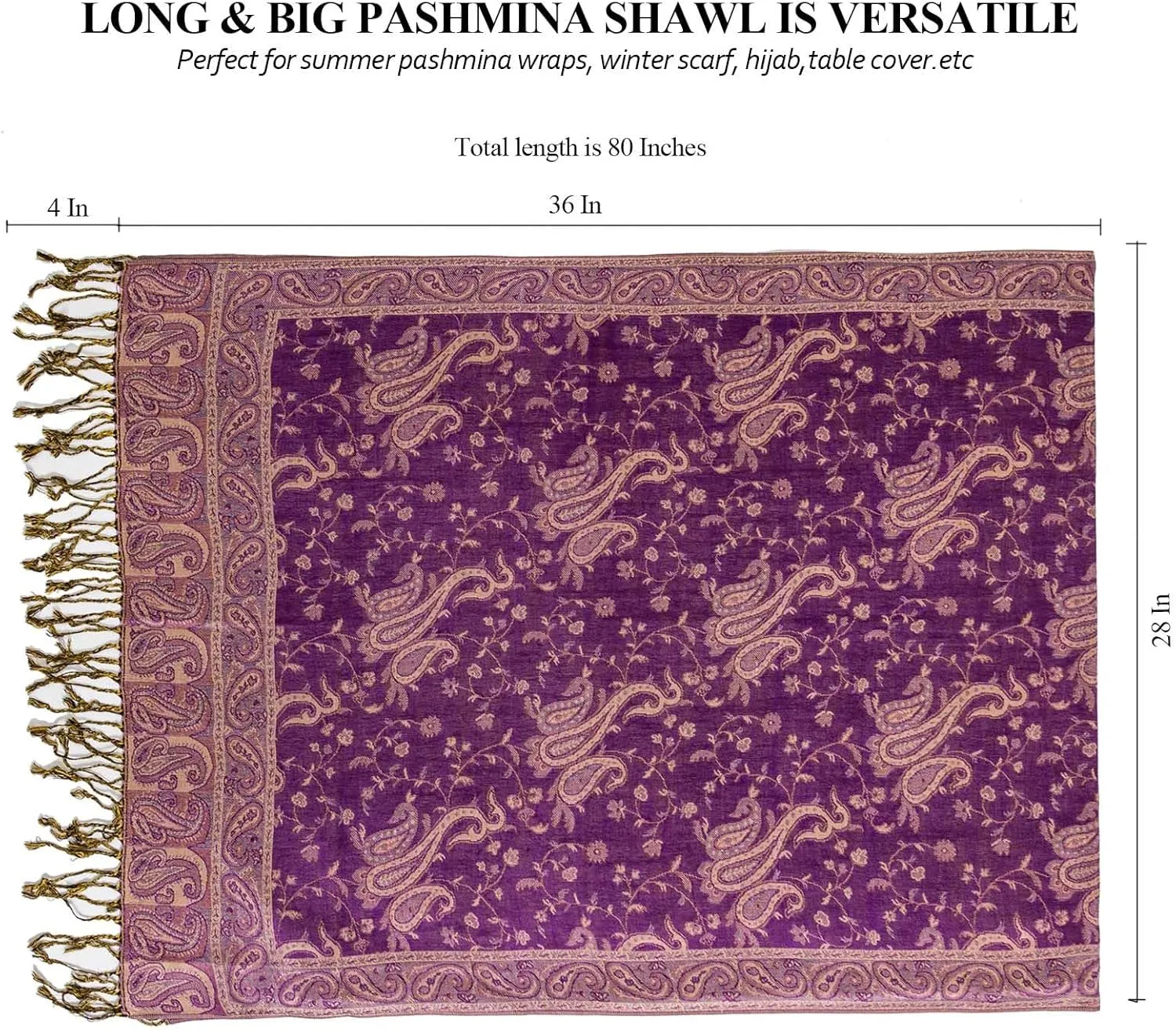 AUSEKALY Pashmina Feel Shawls Wraps for Women Rave Scarf Soft Silky Reversible Men Scarves