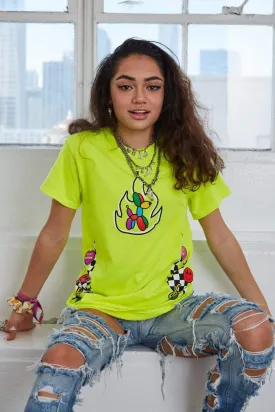 Avani Checkers and Smiles Neon Green Shirt