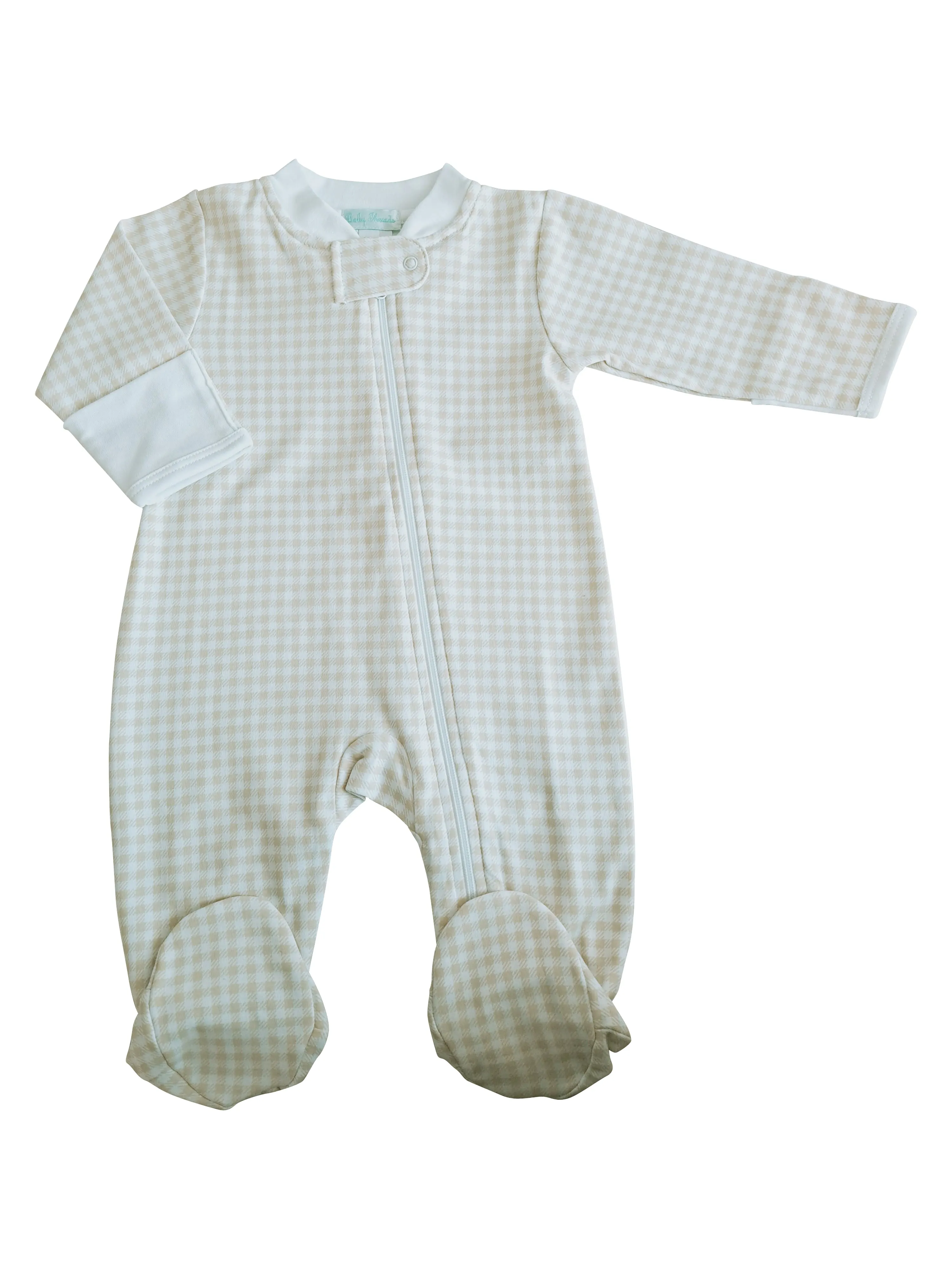 Baby Boy's "Ecru Checks" Zipper Pima Cotton Footie