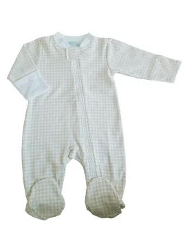 Baby Boy's "Ecru Checks" Zipper Pima Cotton Footie
