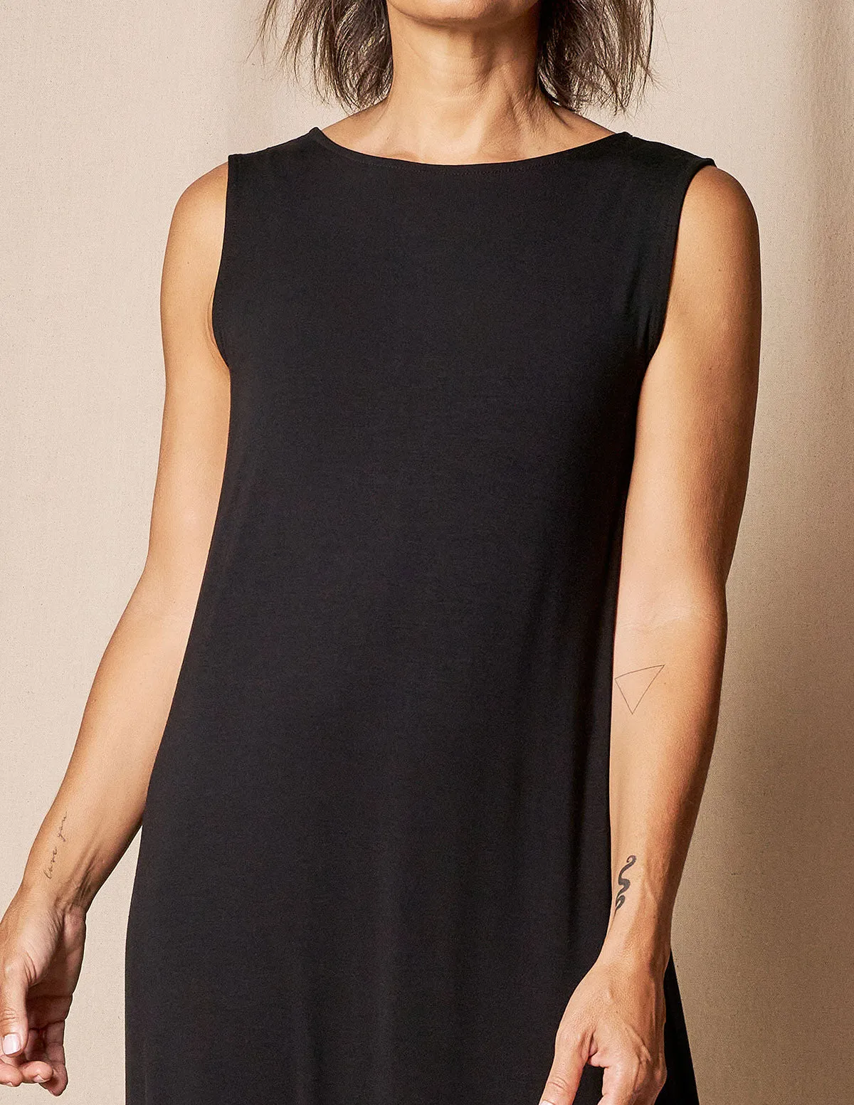 Bamboo A-Line Tank Dress - Black