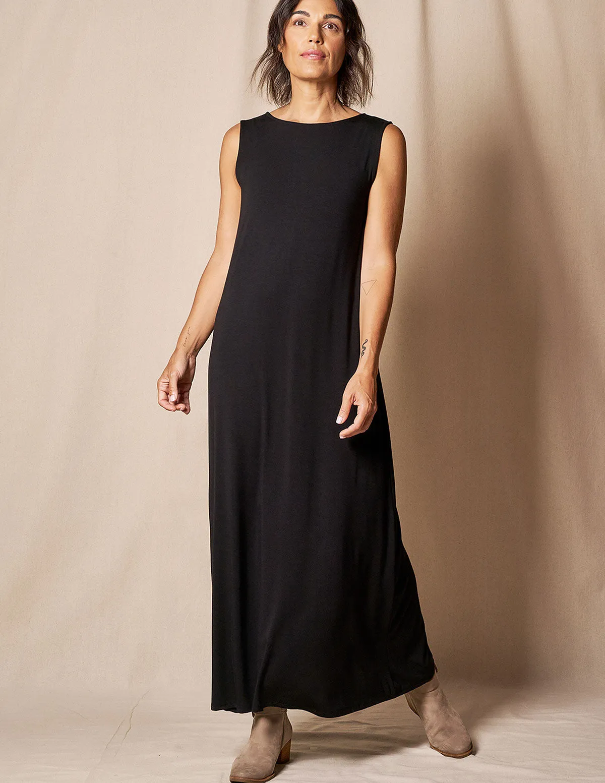 Bamboo A-Line Tank Dress - Black