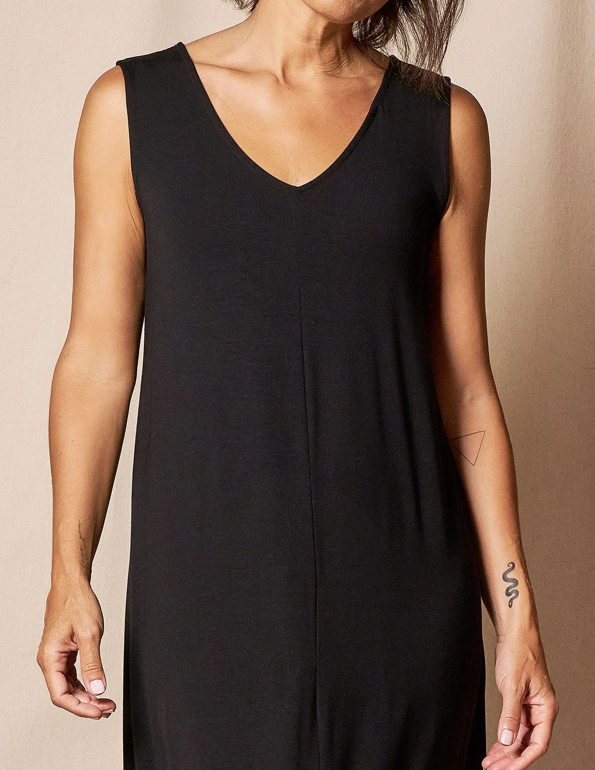 Bamboo A-Line Tank Dress - Black