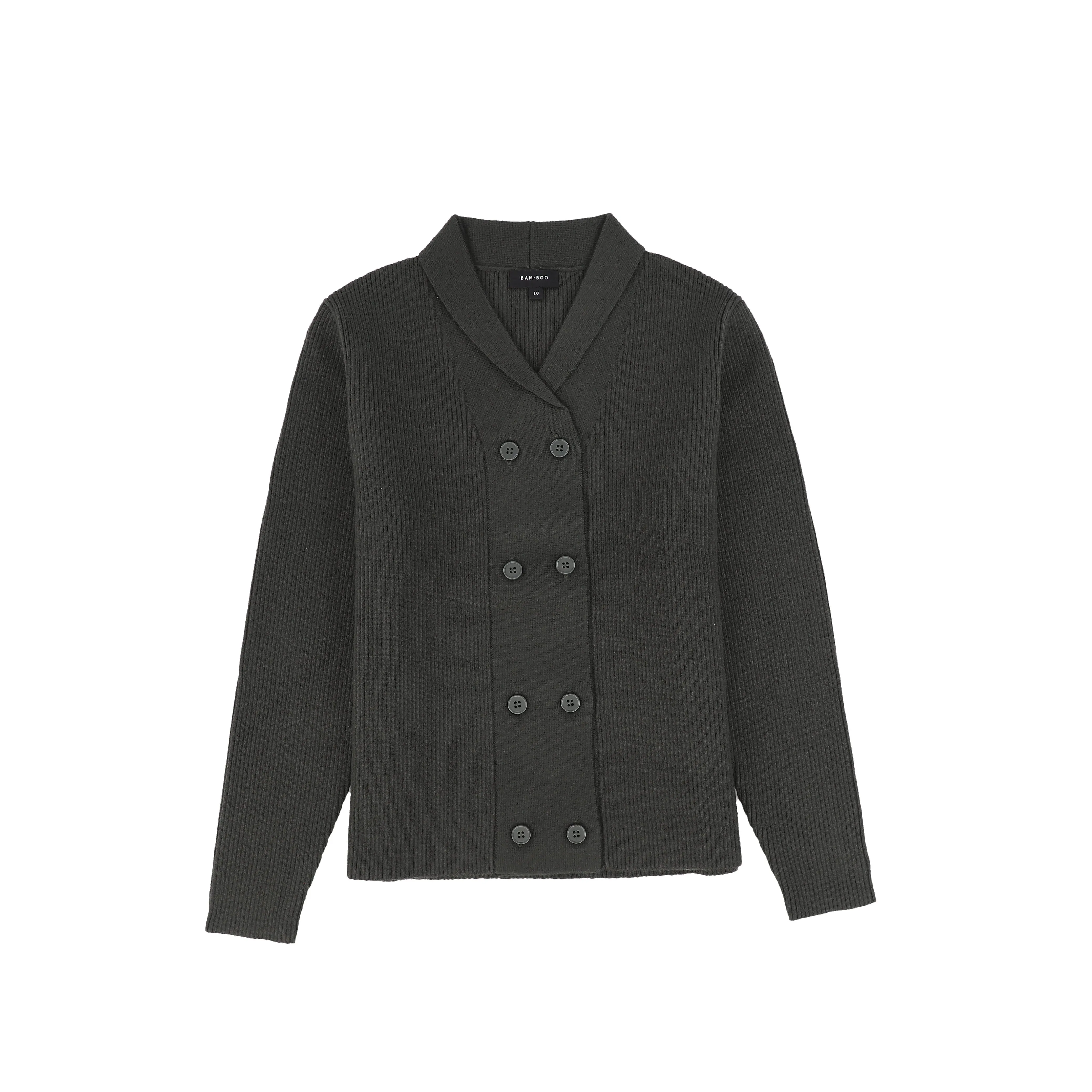 Bamboo Hunter Green Ribbed Knit Double Breasted Blazer
