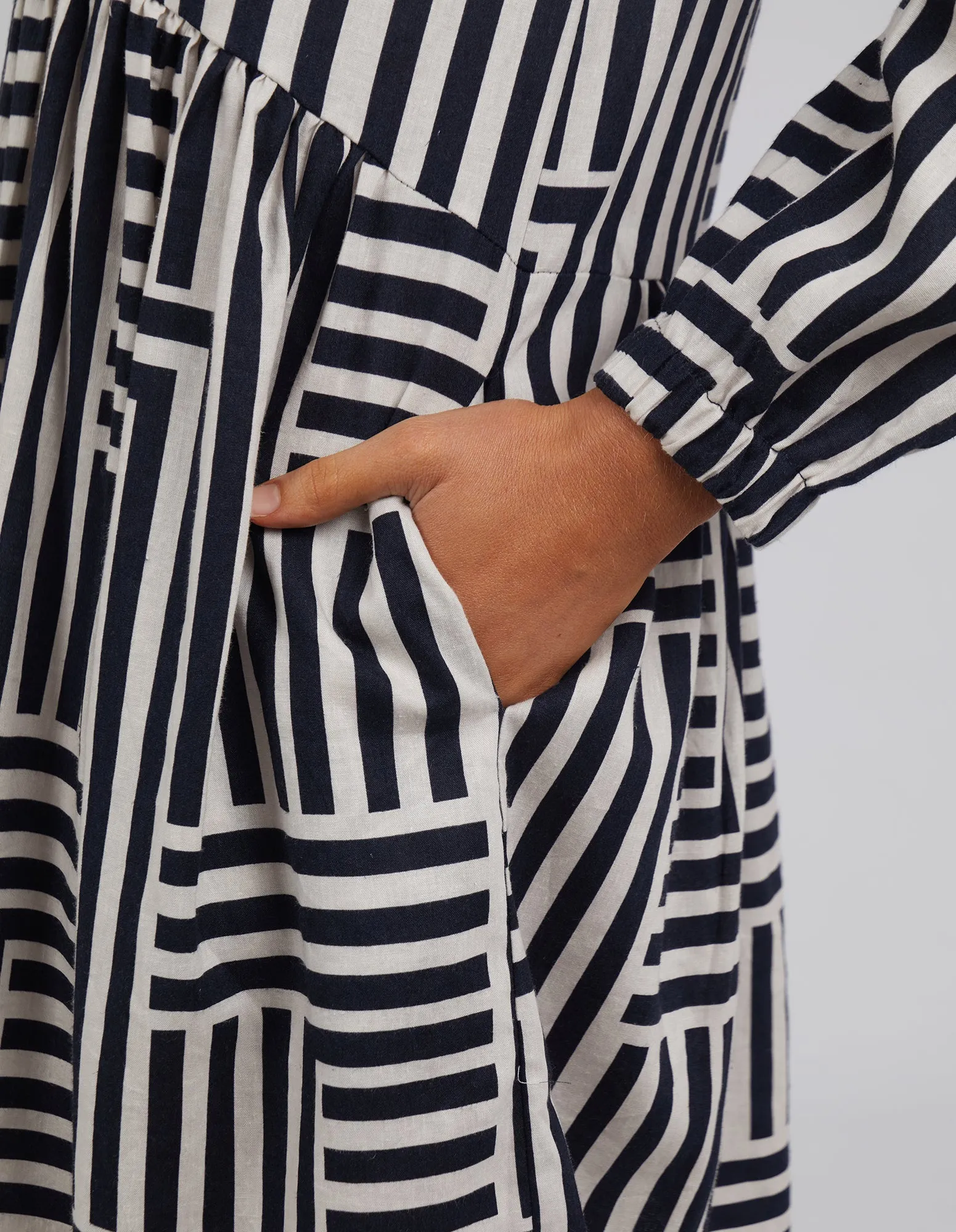 Bauhaus Dress Navy & Oatmeal Stripe