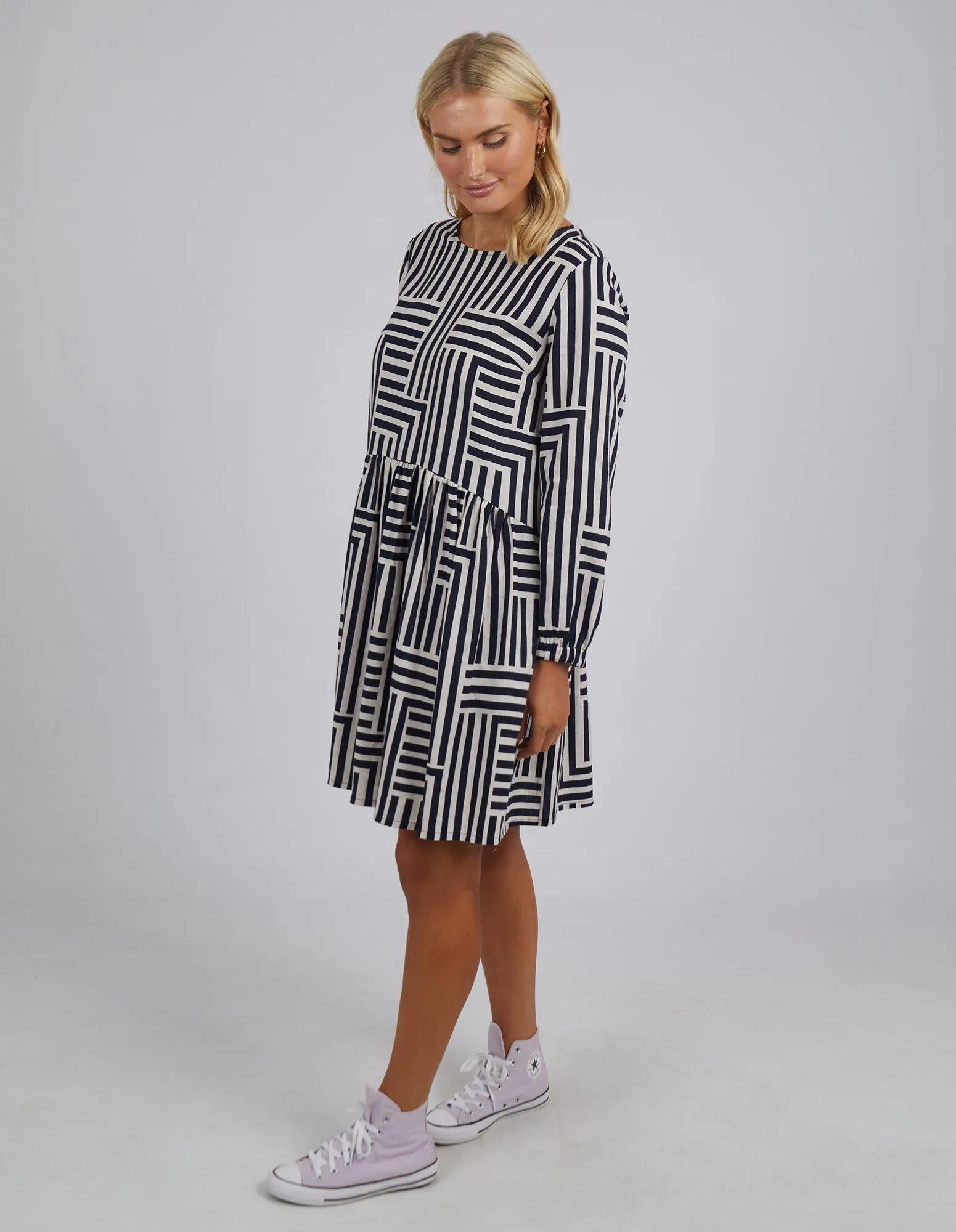 Bauhaus Dress Navy & Oatmeal Stripe