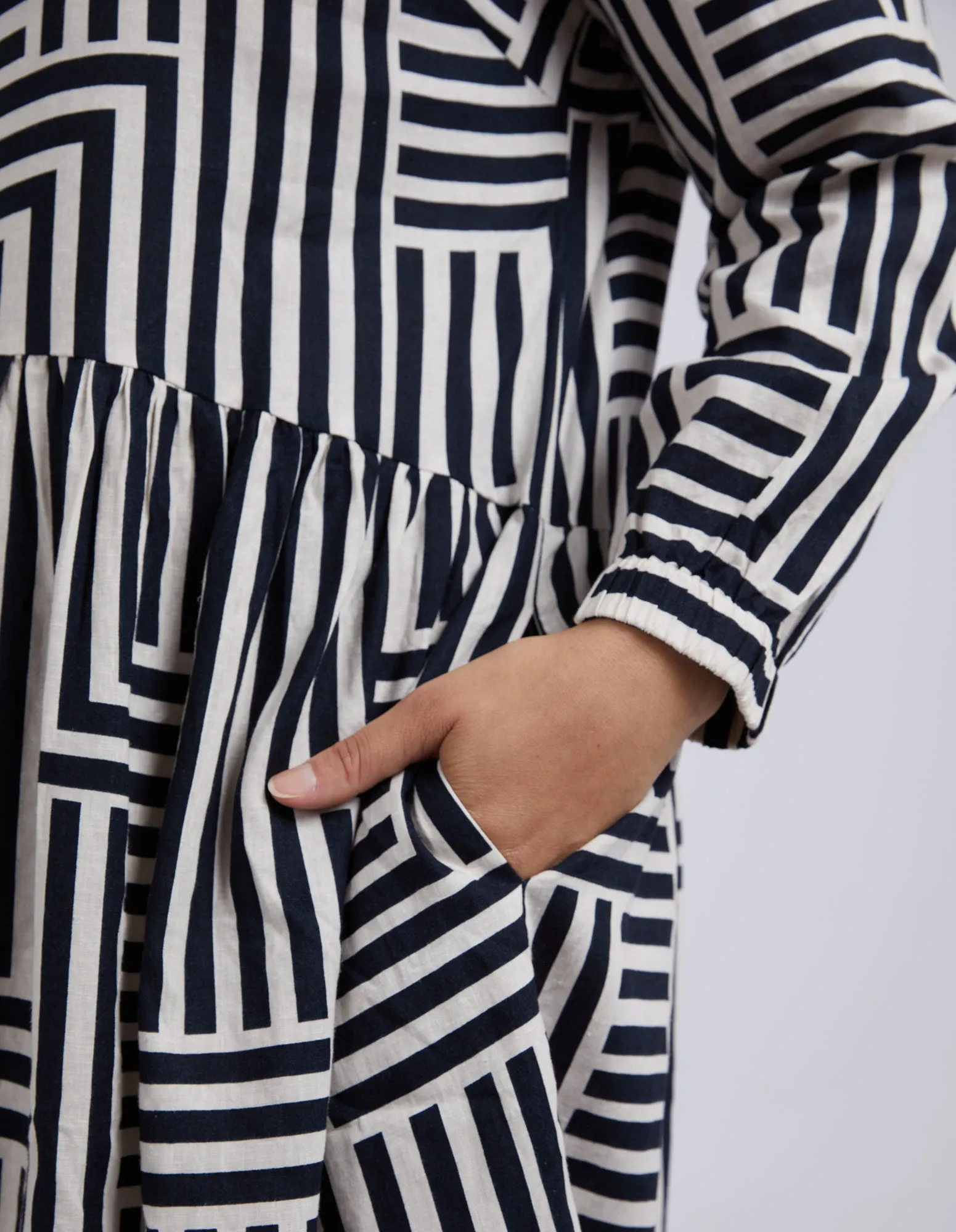 Bauhaus Dress Navy & Oatmeal Stripe