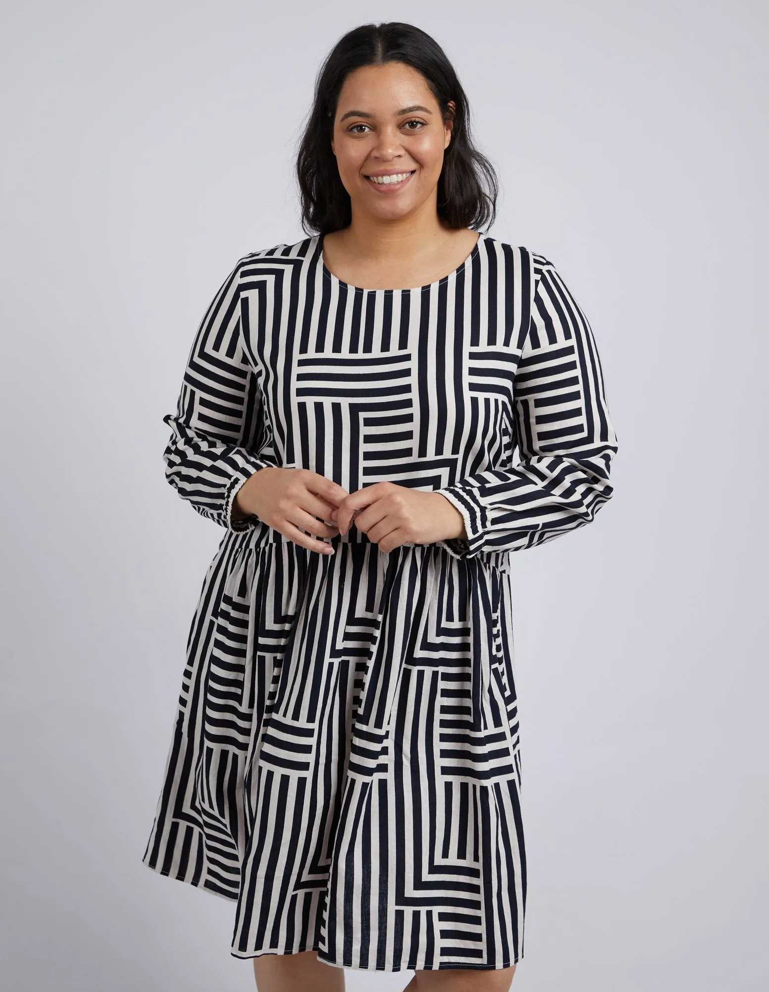 Bauhaus Dress Navy & Oatmeal Stripe