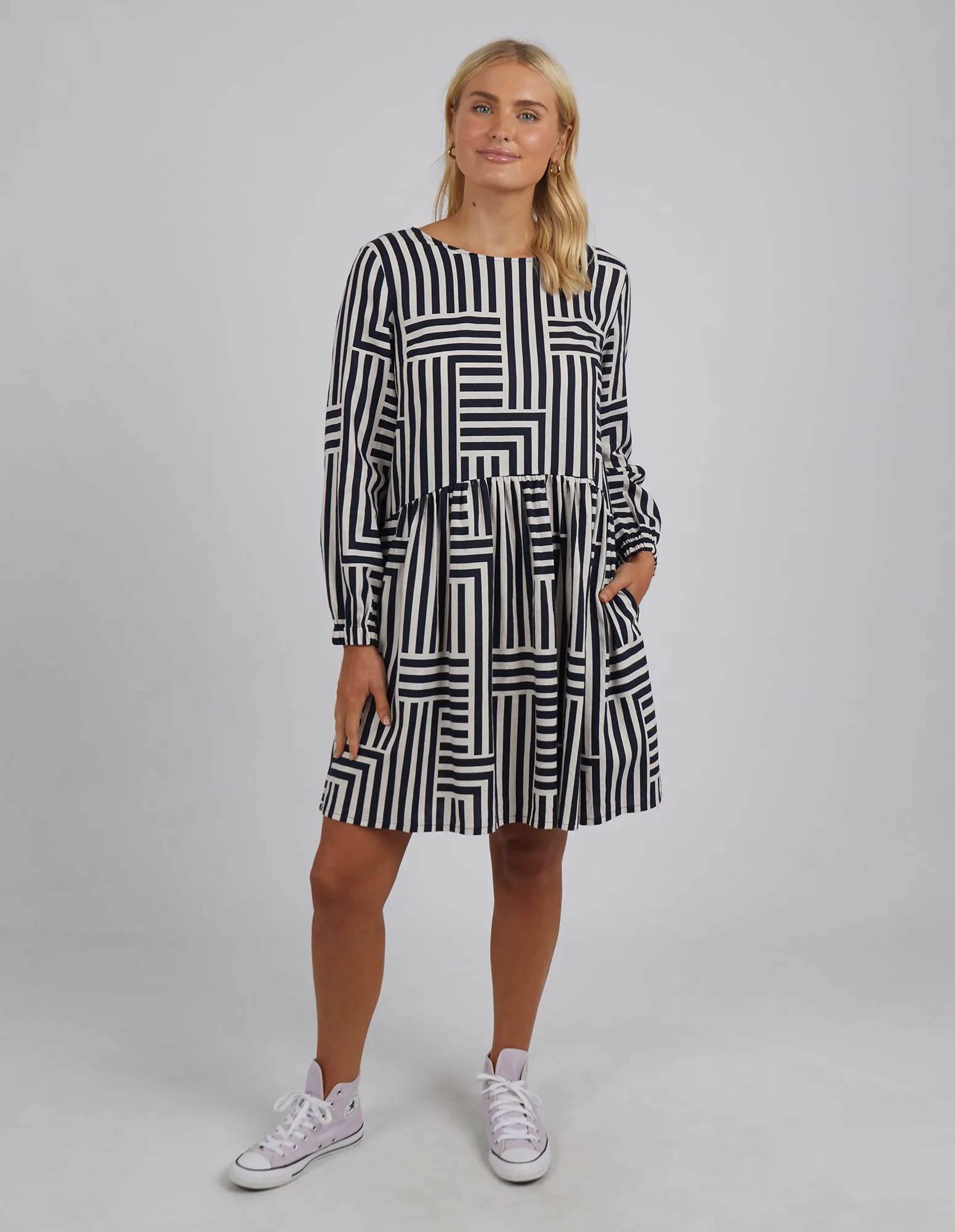 Bauhaus Dress Navy & Oatmeal Stripe