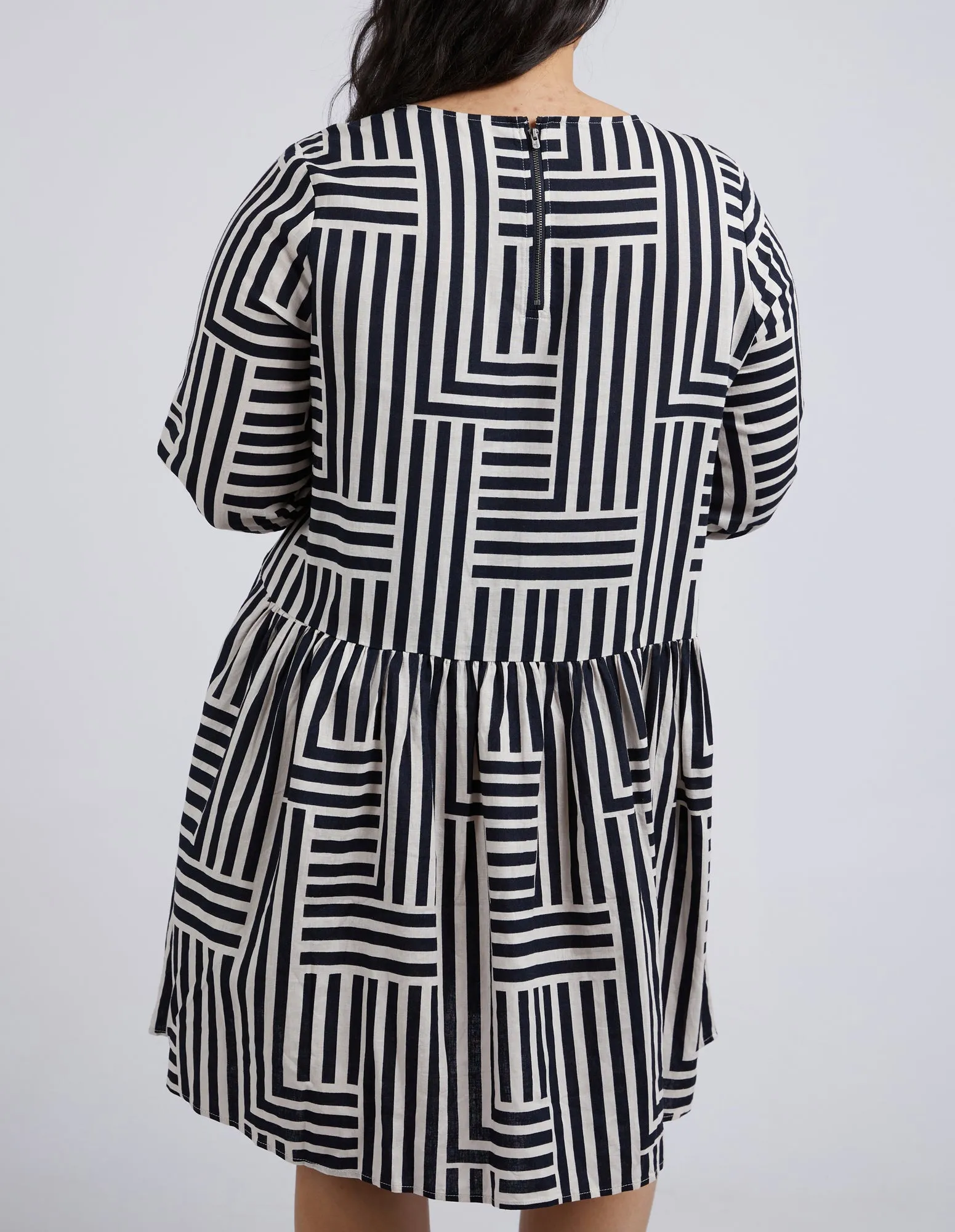 Bauhaus Dress Navy & Oatmeal Stripe