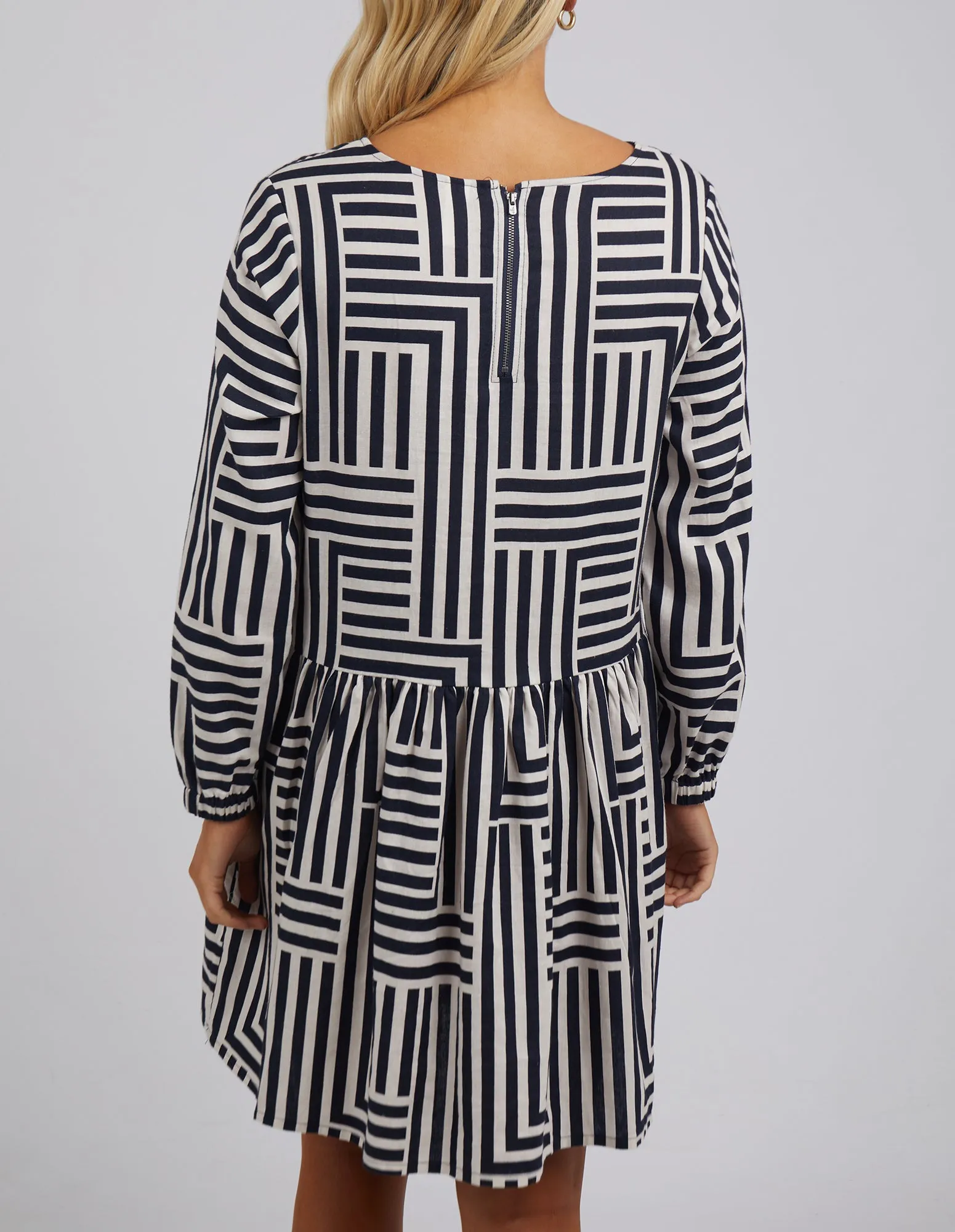 Bauhaus Dress Navy & Oatmeal Stripe