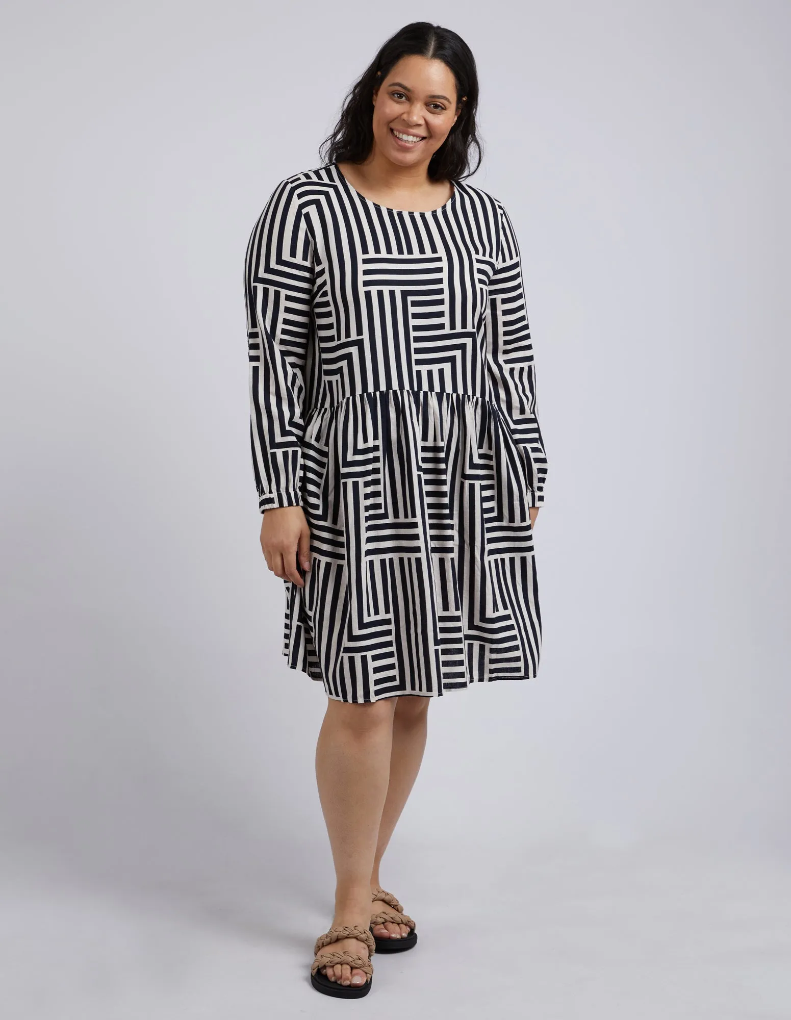 Bauhaus Dress Navy & Oatmeal Stripe