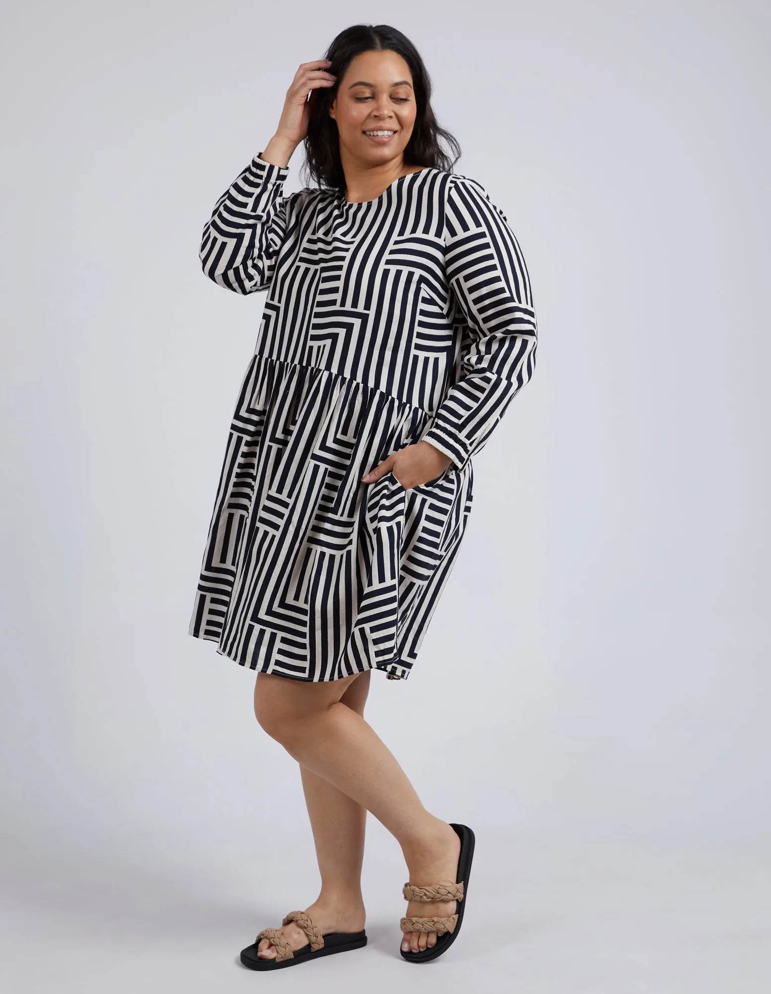 Bauhaus Dress Navy & Oatmeal Stripe