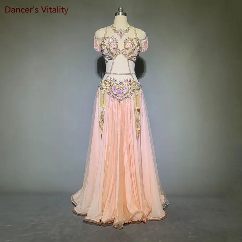 Belly Dance Performance Clothes Set for Women Cusomized Adult Children  Original Bra elegant Large Skirt 2pcs Belly Dancing Suit