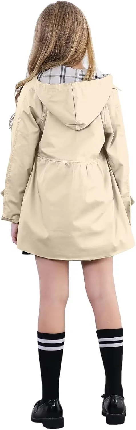 Betusline Girl's Rain Jackets Lightweight Waterproof Hooded Trench Coat Raincoats for Kids,2-14 Years